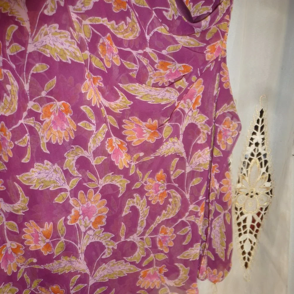 JBS LTD Side Ruffle Floral V Neck Short Sleeve shear Dress Sz 30W - Picture 3 of 10